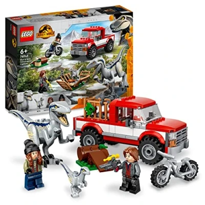 Image of LEGO Jurassic World Blue and Beta Velociraptor Capture with Truck 2 Dinosaur Toys for Kids, 2022 Dominion Movie Inspired Set 76946