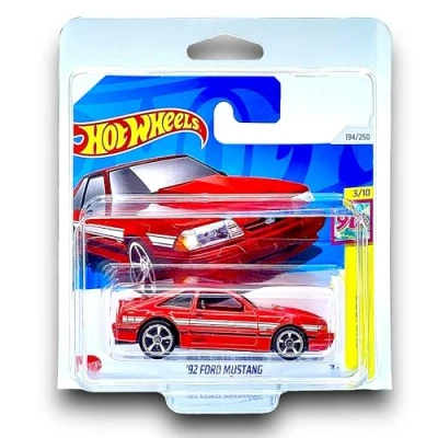 Image of Hot Wheels &#039;92 Ford Mustang (Red) 3/10 HW: The &#039;90s 2024 194/250 (Short Card) includes a KLAS Car Keeper Protector Case HTB05