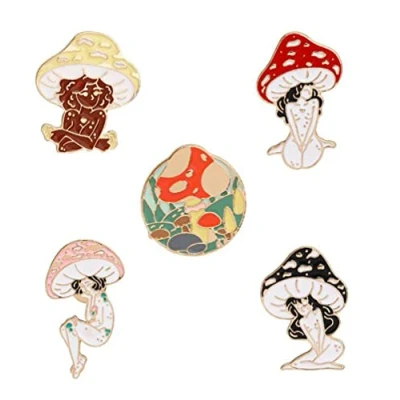 Image of 5Pcs Badge Mushroom girl Pins Brooches Enamel Lapel Pin Cute Brooch Set Cartoon for Backpack Cloths Hats Gifts