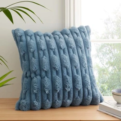 Image of Bianca So Soft Carved Faux Fur 50x50 cm Cushion Blue