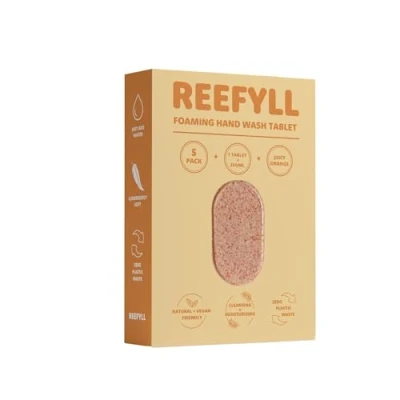Image of Reefyll Foaming Hand Soap 5 Refill Tablets, Dissolvable Plastic Free Wash Pods, Just Add Water to Transform Velvety Foam, Juicy Orange Scent