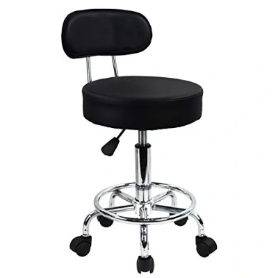 Image of KKTONER PU Leather Rolling Stool Mid Back with Footrest Height Adjustable Office Computer Home Drafting Swivel Task Chair Wheels (Black)