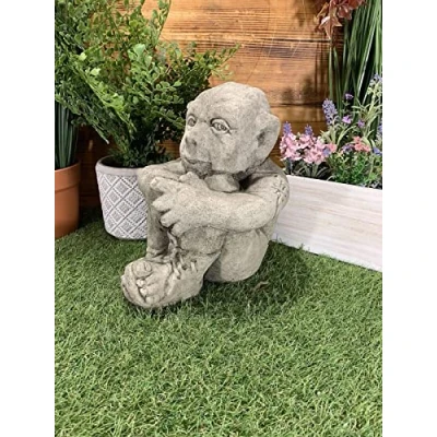 Image of STONE GARDEN SITTING PIXIE / ELF TROLL GOBLIN WITH PONYTAIL STATUE ORNAMENT