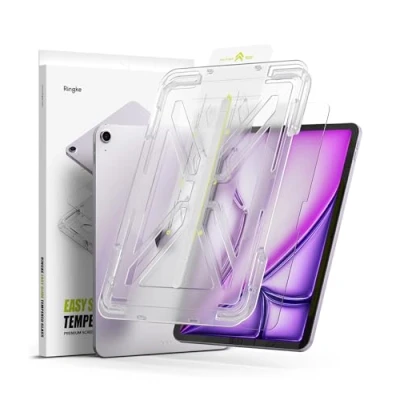 Image of Ringke Easy Slide Tempered Glass Compatible with iPad Air 13 inch (M2, 2024), 9H Hardness HD Quality Clear Anti Scratch Screen Protector Film Installation Tool