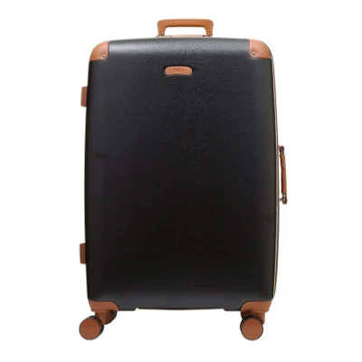 Image of Infinity Leather Black Cabin Suitcase 56 x 37 23 cm Classic Hard Shell Luggage Suitable for Easyjet, Ryanair, Jet 2 Paid Carry on