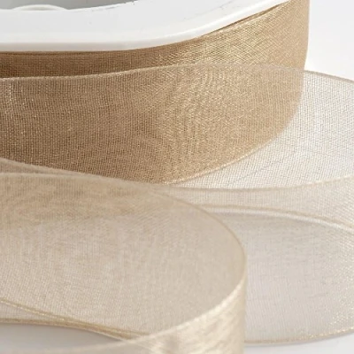 Image of Italian Options Organza Chiffon Ribbon, 7mm x 50 Metre Roll, Beige