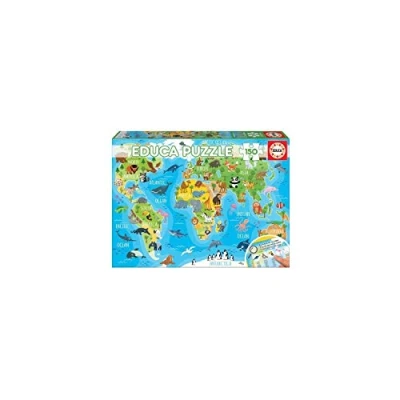 Image of Educa 18115 World Map Animals Puzzle, 150 Pieces, Multicoloured, Sin Talla