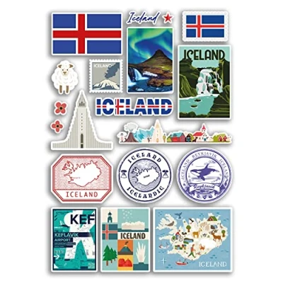 Image of A4 Sticker Sheet Iceland Vinyl Stickers Icelandic Landmarks City Beach Flag Map Holiday Suitcase Luggage Scrapbook Culture Travel #78885
