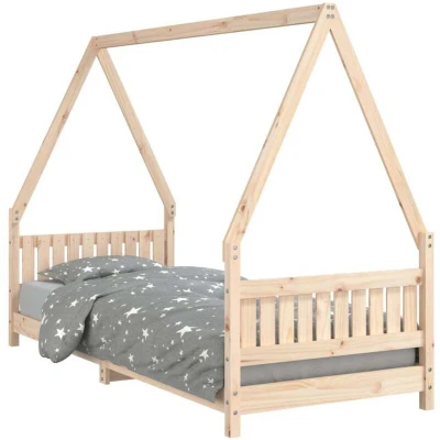 Image of vidaXL Kids Bed Frame 80x200 cm Single for Children Solid Pine Wood Scandinavian Style House Design Brown with Slats