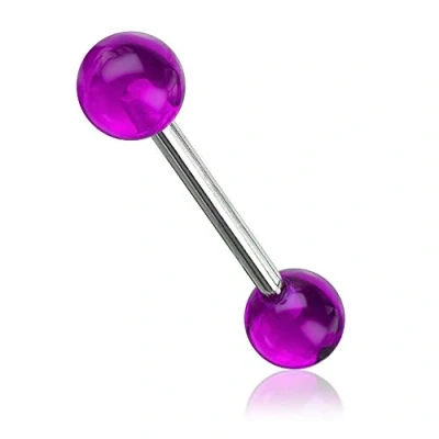 Image of The Goldmine 316L Surgical Stainless Steel Barbell 14GA (1.6mm) 5/8&quot;(16mm) Bar 6mm Light Reactive Acrylic Balls