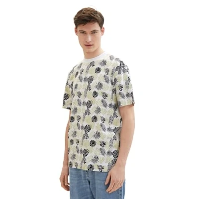Image of TOM TAILOR Denim Men&#039;s 1040862 T Shirt, 34827 White Multicolor Leaves Print, XS