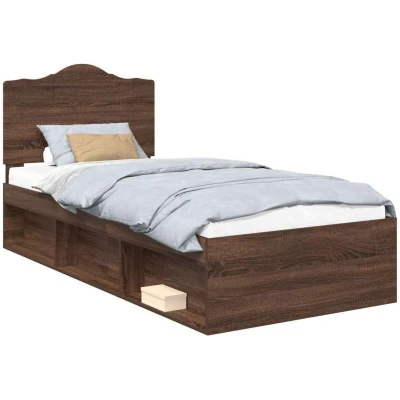 Image of vidaXL Bed Frame with Headboard Brown Oak 100 x 200 cm Solid Pine Wood
