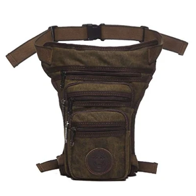 Image of Xieben Canvas Thigh Drop Leg Bag for Men Tactical Military Motorcycle Rider Multi pocket Waist Fanny Pack Mens Travel Hiking Climbing Cycling Outdoors Coffee