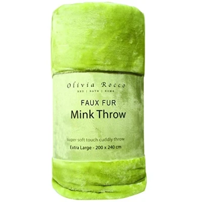 Image of Olivia Rocco Super Soft Raschel Sofa Bed Throw, Faux Fur Mink Blanket Settee Throws, Double King Size, Green, Large 150 x 200 cm