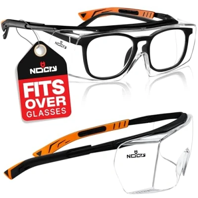 Image of NoCry Over Specs Safety Glasses with Anti Scratch Wraparound Lenses UV400 Protective Glasses, Goggles for Work, Prescription