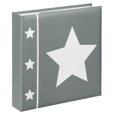 Image of Hama &quot;Skies&quot; Slip in photo album (Memo with 100 pages, for inserting 200 photos 10x15 format, Star motif, 22.5cm x 22cm), Grey book