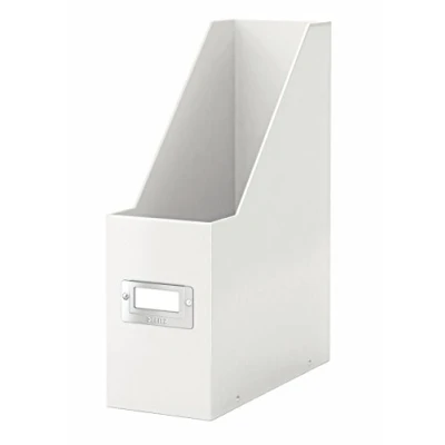 Image of Leitz Magazine File Holder, A4, Cardboard Document Storage Box with Label, Foldable, for Home, Office &amp; School, Click and Store Range 60470001 White