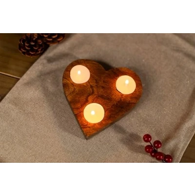 Image of Marco Paul wooden heart tealight holder table centerpiece included candle love