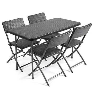 Image of CHRISTOW Garden Table and Chairs Set 4 Seater Rattan Effect Folding Patio Furniture (4ft)