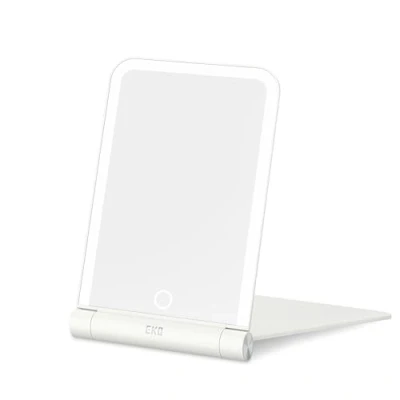 Image of EKO iMira 20cm Travel Makeup Mirror, Foldable Portable LED Mirror with 3 Colour Lighting, Rechargeable Touch Screen, for (White)