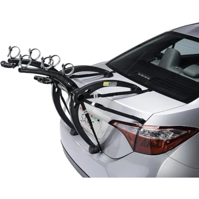 Image of Saris Bones Car Trunk Bicycle Rack Carrier, Mounts 3 Bikes, Black Durable, Rust Free, Anti Sway Straps, Fits Most Vehicles, Made in USA, Arc Based Design, 100% Recyclable Materials