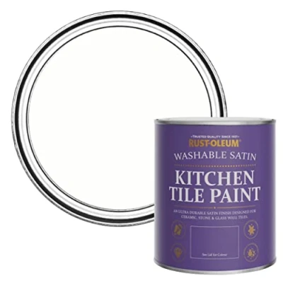 Image of Rust Oleum White water resistant Kitchen Tile Paint in Satin Finish Chalk 750ml