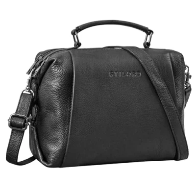 Image of STILORD &#039;Vera&#039; Vintage Leather Shoulder Bag Ladies Handbag Small Genuine Retro Handbags Antique Leather, Colour:obsidian black