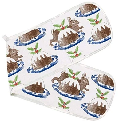 Image of Thornback &amp; Peel 100% Cotton Double Oven Glove/Mitt Rabbit Christmas Pudding