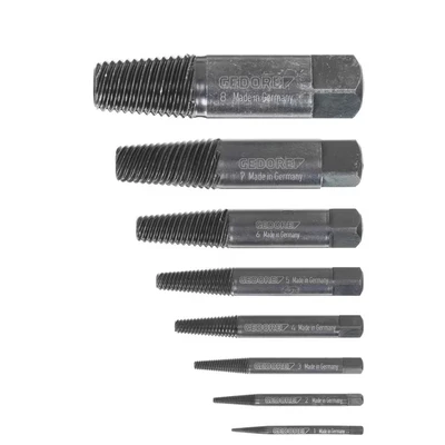 Image of GEDORE Screw Extractor Set Chrome Vanadium Steel 54 HRC in Clear Plastic Box 8 Pieces M3 M45