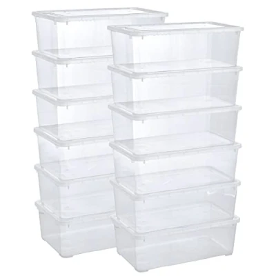 Image of Grizzly 12 x Small Storage Boxes with Lids 5 Litre 13.2x7.9x4.3 inch (33.5x20x11 cm) Stackable Clear Containers Transparent Organiser
