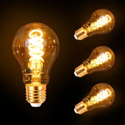 Image of Aigostar LED e27 Edison Screw Bulb, 4W Decorative Light Bulbs, Amber Filament 1800K Warm White Bulb e27, Spiral Vintage Bulbs ES A60 GLS Globe in 3 Pack