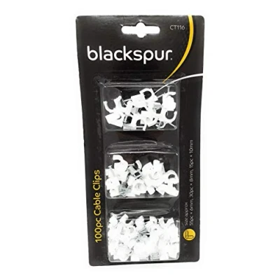 Image of White 80pc Round Plastic Cable Clips Set 3 Sizes By Blackspur