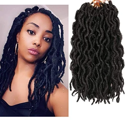Image of 6 Packs Faux Locs Crochet Hair 12 Inch, Wavy Locs, Short Nu Dreadlocks Goddess (20 Roots/Pack) #1B