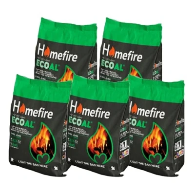 Image of Homefire Instant Light Smokeless Ecoal Bag, for Wood Burners, Open Fires, Multi fuel Stoves, 4 kg (Pack of 5)