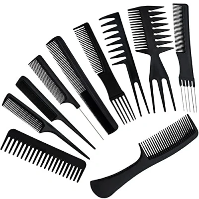 Image of PARENCE Set of 10 Anti Static Hair Combs, Professional Heat Resistant Hairdressing Fine and Wide Tooth Comb (10 Combs)