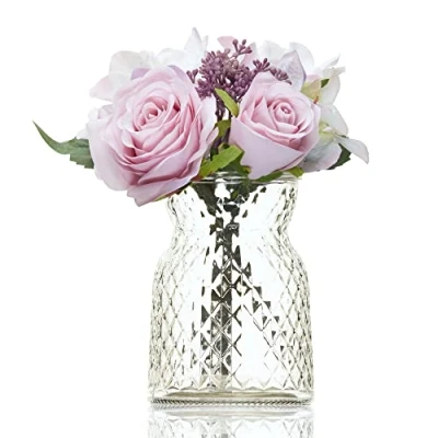 Image of Wrenbury Small Flower Vase Clear 14cm Decorative Waisted Bud Jar for Flowers Posy Peony Tulips Mini Vases Mum