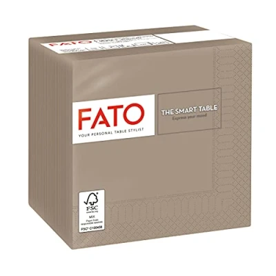 Image of Fato Disposable Paper Napkins, Ideal for Aperitif and Cocktails, Pack of 100 Size 24x24 Folded in 4, 2 Pils, Dove Color, 100% Pure Cellulose Paper, FSC Certified
