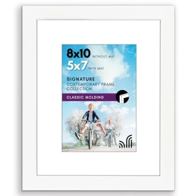 Image of Americanflat 8x10 Photo Frame in White Use as 7x5 with Mount or without Horizontal and Vertical Formats for Wall Tabletop