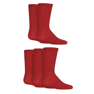 Image of SockShop Boys and Girls 5 Pair Plain Bamboo Socks with Comfort Cuff Handlinked Toes Red 6 9 (1 3 Years)