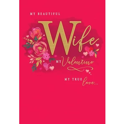 Image of Piccadilly Greetings Valentines Day Card, Beautiful Wife 9 x 6 inches