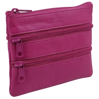 Image of Oakridge Leather Multi Zip Section Coin Purse Pink