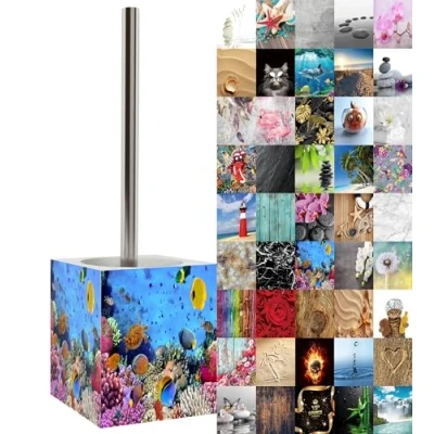 Image of Sanilo Toilet Brush and Holder, Wide choice of beautiful Stainless Steel Handle, With Exchangeable Head, Easy to clean (Ocean)