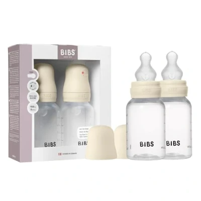 Image of BIBS Baby Bottle 150 ml Silicone Nipple 2 Pack Anti Colic, BPA Free, Round Nipple, Slow Flow, Lightweight &amp; Easy to Clean, Suitable for Newborns 0+ Years Ivory