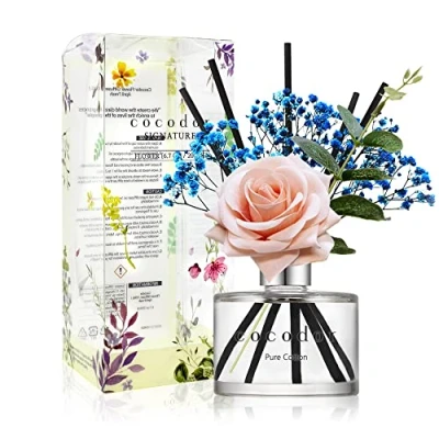 Image of [COCODOR/Pure Cotton] Reed diffuser oil 200ml with Rose, Eucalyptus and Preserved Flower sticks. Best for Home, Kitchen, Bathroom. Diffusers Sticks