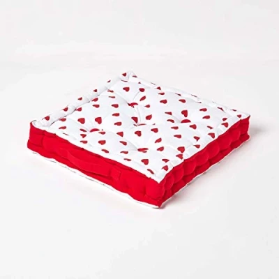 Image of Cotton Red Hearts Floor Cushion, 50 x cm Homescapes
