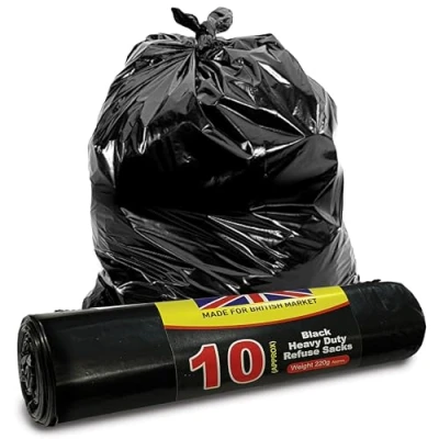 Image of JeeJaan® 1 Roll of 10 Heavy Duty Bin Bags 50L 120 Gauge Recyclable Made for Extra Strength Eco Friendly Rubbish Sustainable Refuse Sack Home Office &amp; Kitchen
