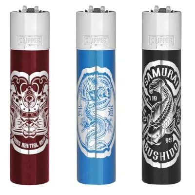 Image of Clipper Metal Flint Lighter, Refillable, with Free Tin Box Gift Set, Pack of 1 (SAMURAIS)