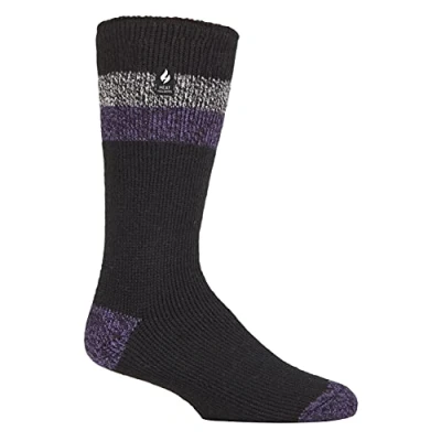 Image of HEAT HOLDERS Mens Extra Thick Thermal Socks for Winter Warm Fluffy Fleece Insulated Gifts Men (6 11, Black/Purple (Berlin))