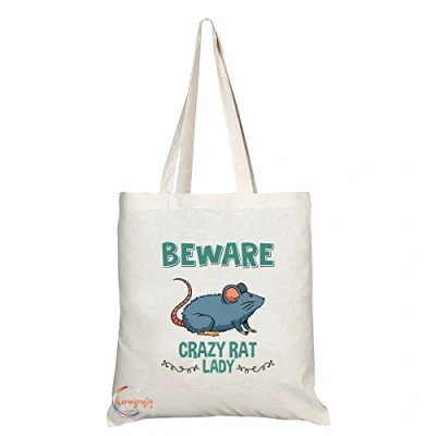 Image of Coralgraph Inc TB228 Beware Crazy Rat Lady Novelty Present Gift Printed Eco Friendly Stylish Long Handled Tote Shoulder Bag