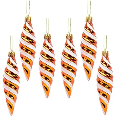 Image of Christmas Concepts® Pack of 6 110mm Large Spiral Shaped Baubles Shiny &amp; Glitter Decorated Tree Decorations (Copper)